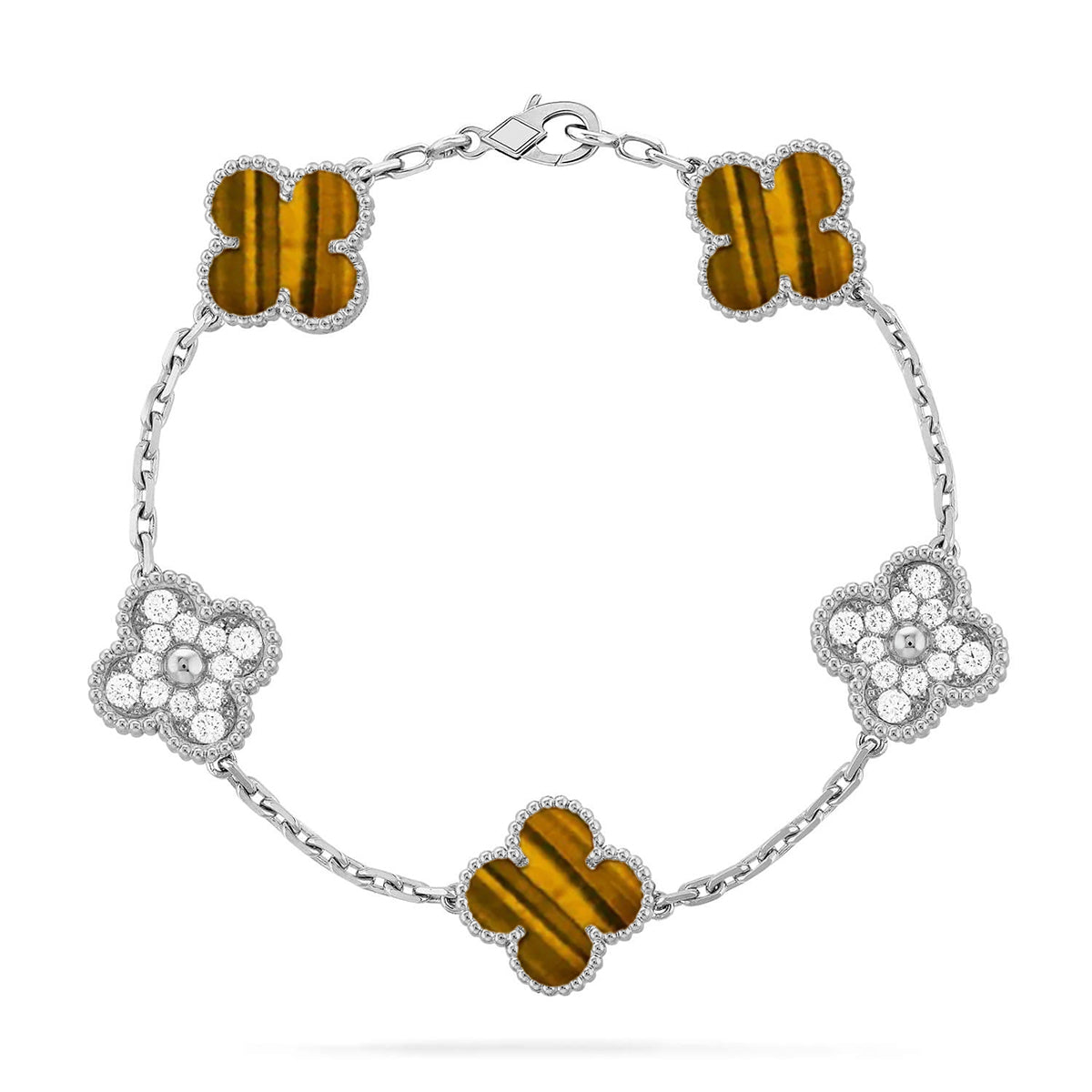 [Aura Jewels]New  CLOVER 5 MOTIFS TIGER EYE BRACELET COLLECTION