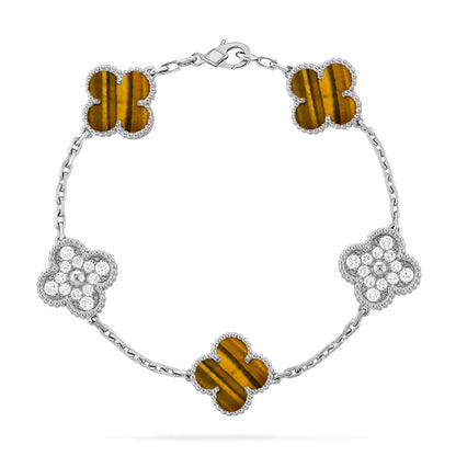 [Aura Jewels]New  CLOVER 5 MOTIFS TIGER EYE BRACELET COLLECTION