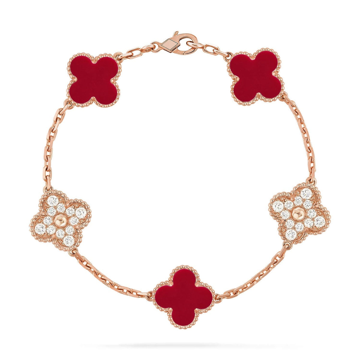 [Aura Jewels]New  CLOVER 5 MOTIF RED CORNELIAN BRACELET COLLECTION