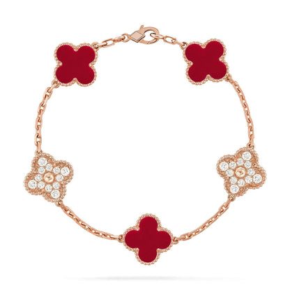 [Aura Jewels]New  CLOVER 5 MOTIF RED CORNELIAN BRACELET COLLECTION