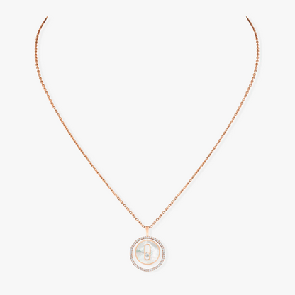 [Aura Jewels]LUCKY MOVE 1 DIAMOND WHITE MOTHER OF PEARL PINK GOLD DIAMOND NECKLACE