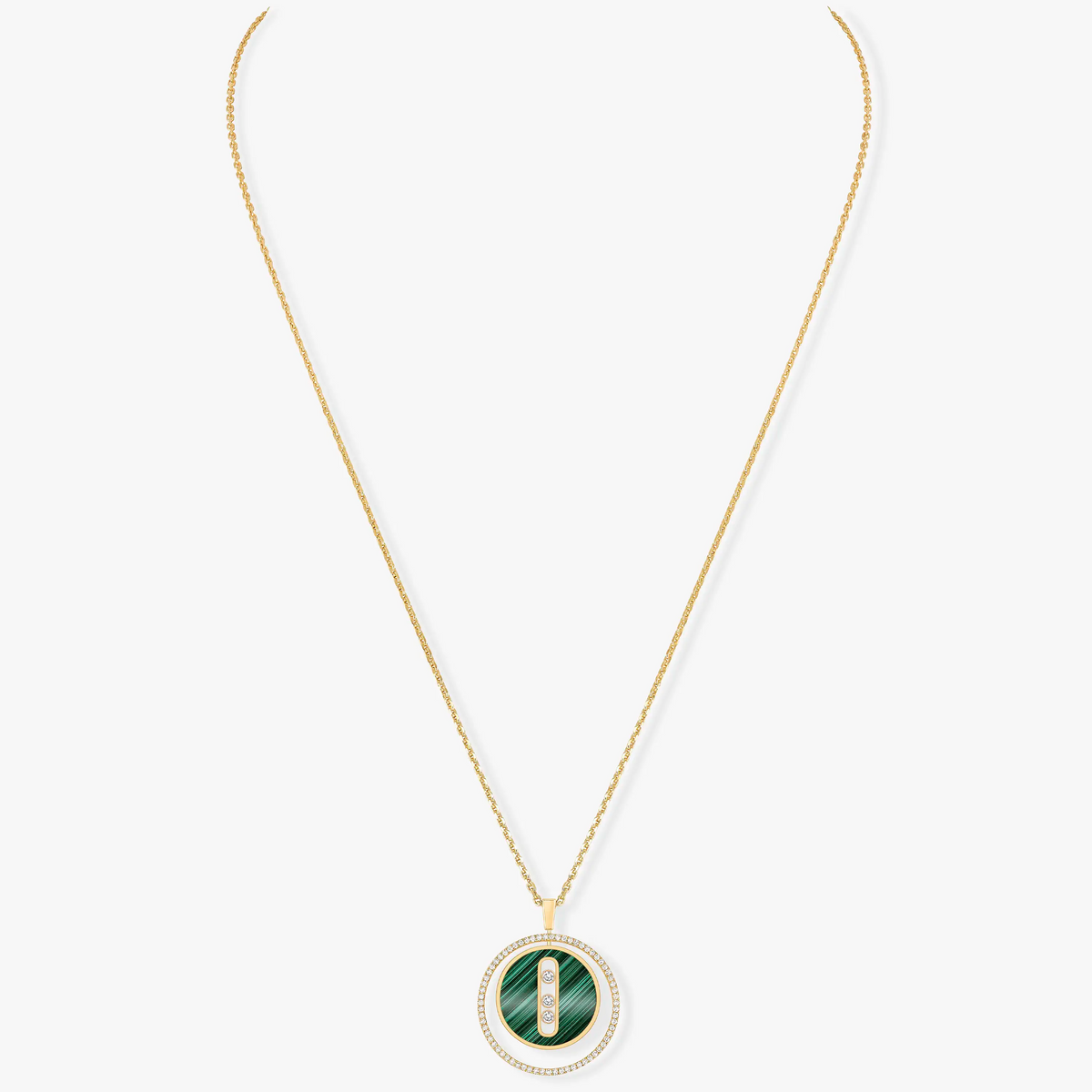 [Aura Jewels]LUCKY MOVE 3 DIAMOND MALACHITE GOLD DIAMOND NECKLACE