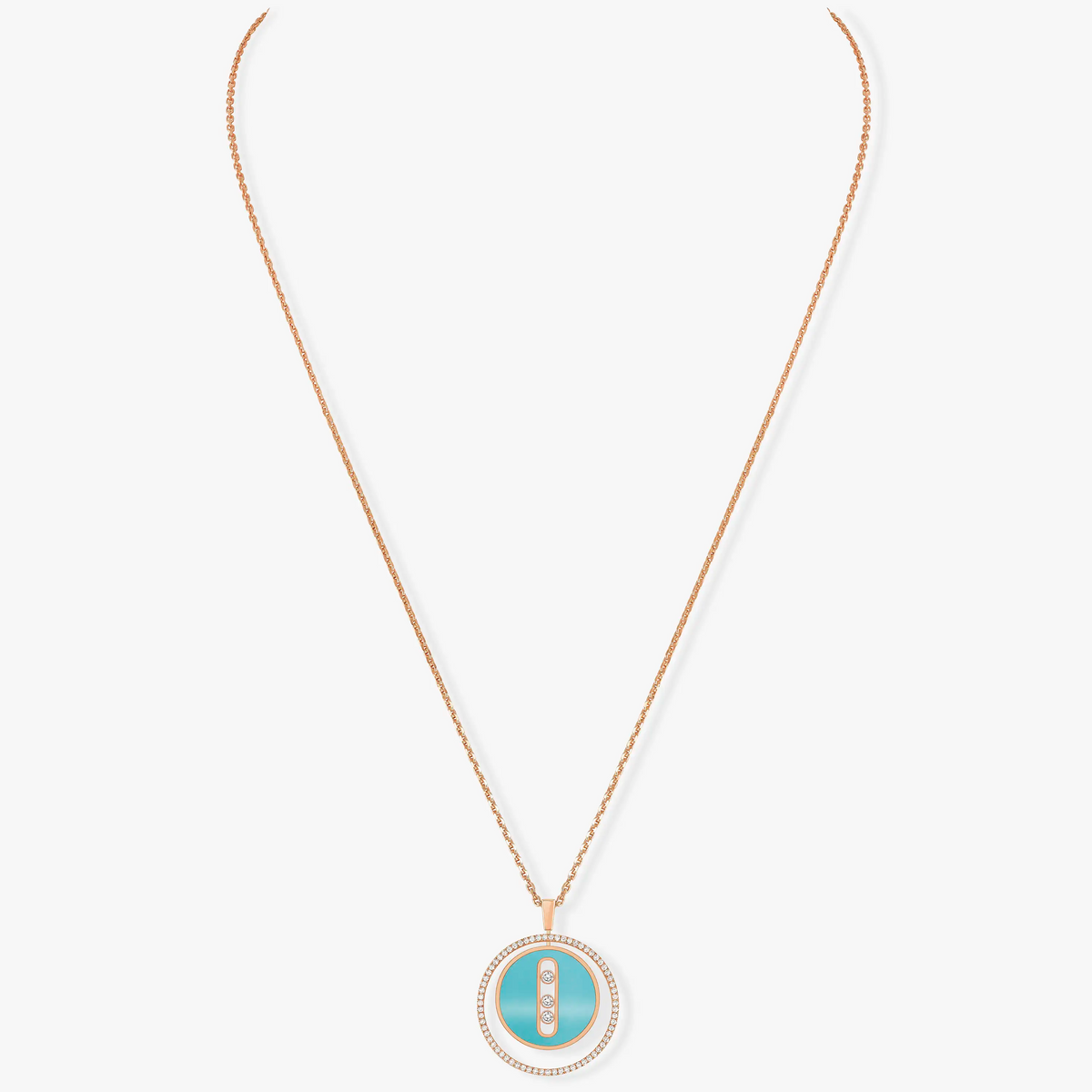 [Aura Jewels]LUCKY MOVE 3 DIAMONDS TURQUOISE PINK GOLD DIAMOND NECKLACE