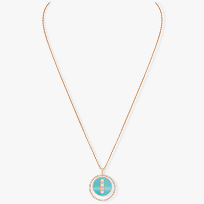 [Aura Jewels]LUCKY MOVE 3 DIAMONDS TURQUOISE PINK GOLD DIAMOND NECKLACE
