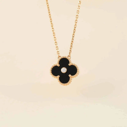 ¡®Aura Jewels¡¯CLOVER 15MM DIAMOND ONYX NECKLACE