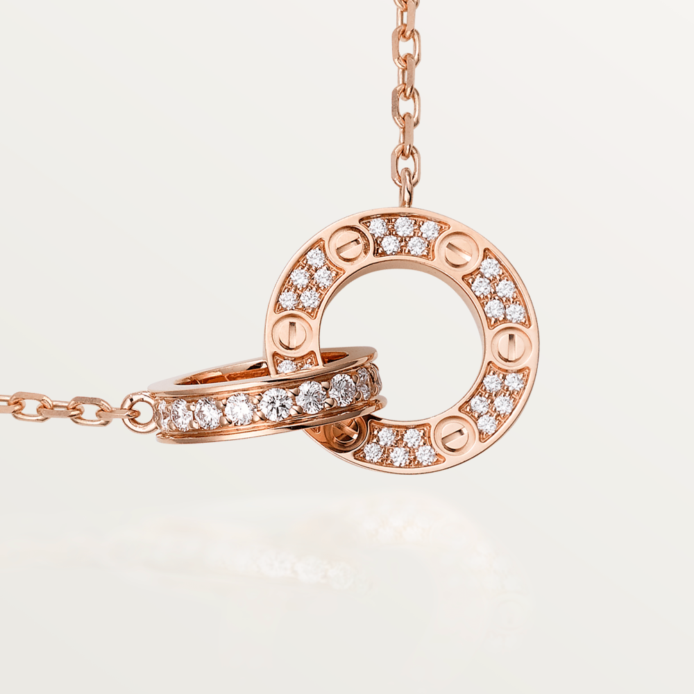 ¡®Aura Jewels¡¯LOVE 7.6MM NECKLACE ROSE GOLD AND SILVER  FULL DIAMOND