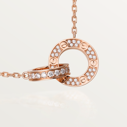 ¡®Aura Jewels¡¯LOVE 7.6MM NECKLACE ROSE GOLD AND SILVER  FULL DIAMOND