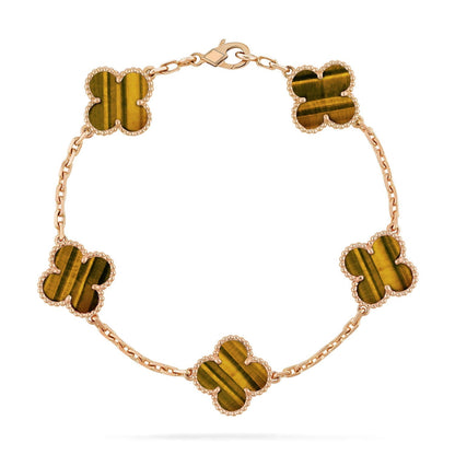 [Aura Jewels]New  CLOVER 5 MOTIFS TIGER EYE BRACELET COLLECTION