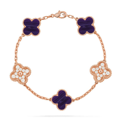 [Aura Jewels]New CLOVER 5 MOTIF PURPLE STRIPES BRACELET COLLECTION