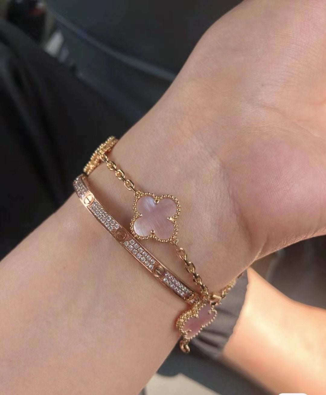 [Aura Jewels]CLOVER 5 MOTIFS Pink  AGATE  BRACELET