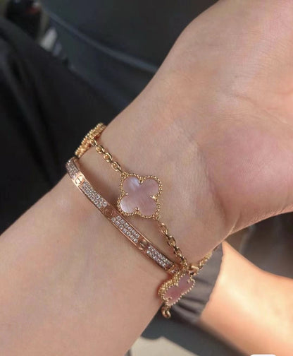 [Aura Jewels]CLOVER 5 MOTIFS Pink  AGATE  BRACELET