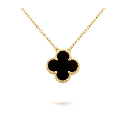 ¡®Aura Jewels¡¯CLOVER 15MM BLACK ONYX SINGLE FLOWER NECKLACE