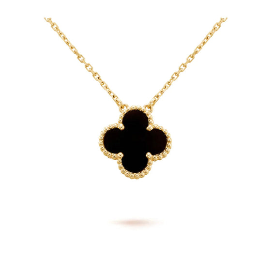¡®Aura Jewels¡¯CLOVER 15MM BLACK ONYX SINGLE FLOWER NECKLACE