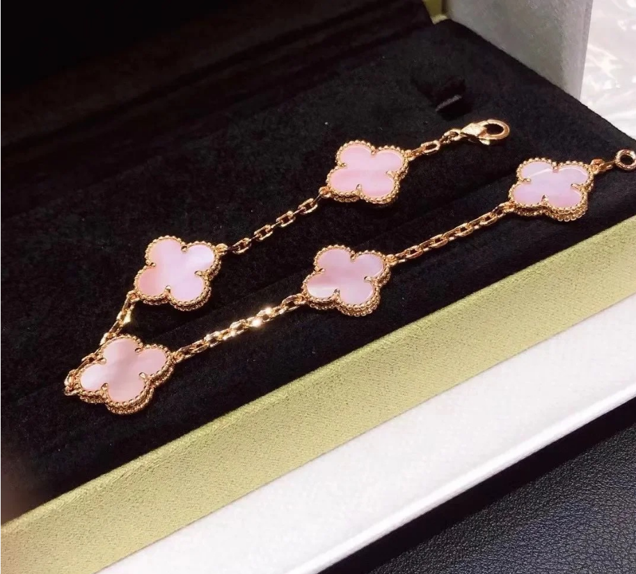 [Aura Jewels]CLOVER 5 MOTIFS Pink  AGATE  BRACELET