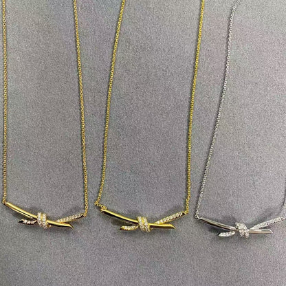 [Aura Jewels]T House Diamond-Studded Knot Necklace