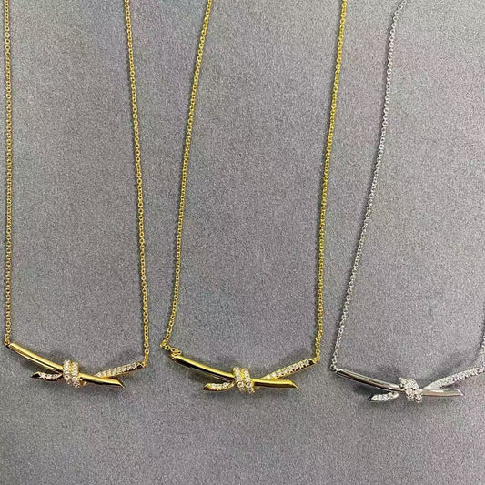 [Aura Jewels]T House Diamond-Studded Knot Necklace