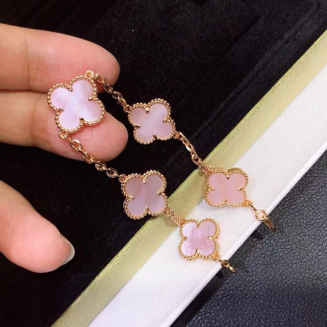 [Aura Jewels]CLOVER 5 MOTIFS Pink  AGATE  BRACELET