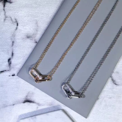 [Aura Jewels]T House Diamond-Set Double Chain Link Pendant Necklace