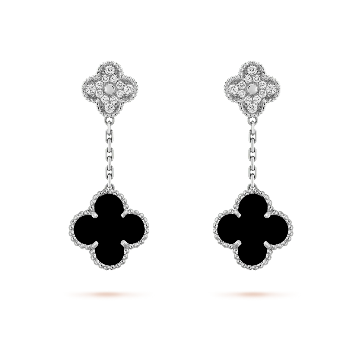 ¡®Aura Jewels¡¯CLOVER 2 MOTIFS  DIAMOND ONYX EARRINGS SILVER