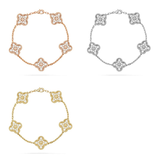 [Aura Jewels] New  CLOVER 5 MOTIF FULL DIAMOND BRACELET COLLECTION