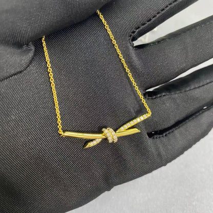 [Aura Jewels]T House Diamond-Studded Knot Necklace