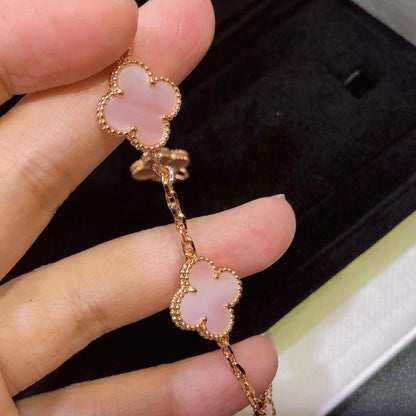 [Aura Jewels]CLOVER 5 MOTIFS Pink  AGATE  BRACELET