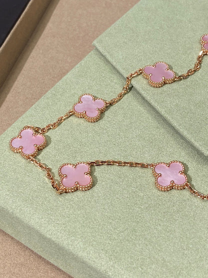 [Aura Jewels] Pink Necklace with Ten Clover Designs