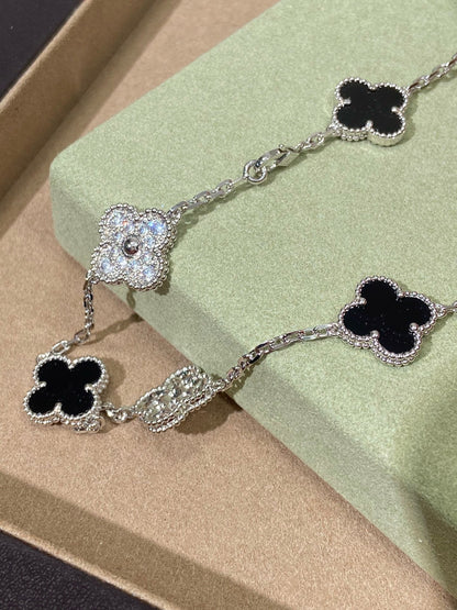 [Aura Jewels] Four-Leaf Clover Ten Elements Panda Diamond Silver Necklace