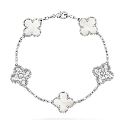 [Aura Jewels]New CLOVER WHITE PEARL MOP 5 MOTIF BRACELET COLLECTION