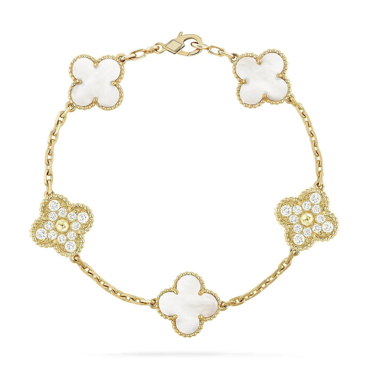 [Aura Jewels]New CLOVER WHITE PEARL MOP 5 MOTIF BRACELET COLLECTION