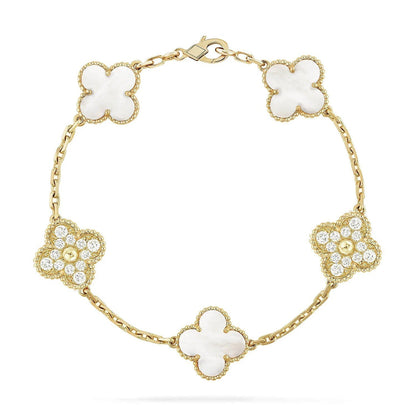 [Aura Jewels]New CLOVER WHITE PEARL MOP 5 MOTIF BRACELET COLLECTION