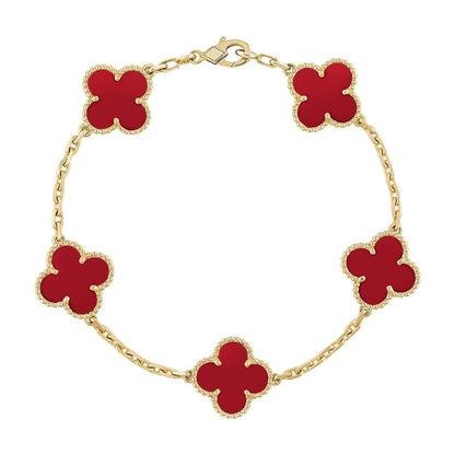 [Aura Jewels]New  CLOVER 5 MOTIF RED CORNELIAN BRACELET COLLECTION