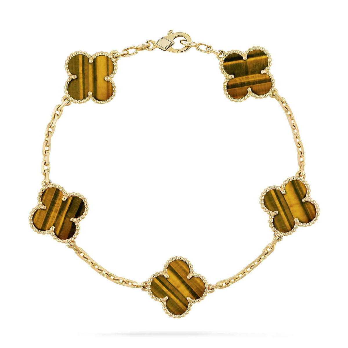 [Aura Jewels]New  CLOVER 5 MOTIFS TIGER EYE BRACELET COLLECTION