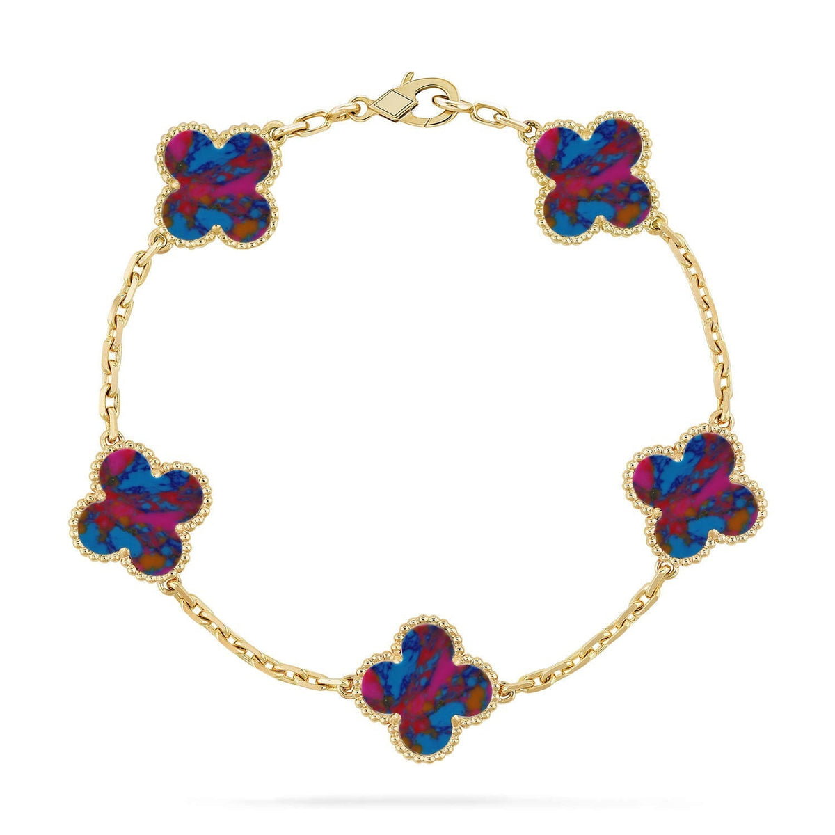 [Aura Jewels]New CLOVER 5 MOTIF COLOR GEMSTONES BRACELET COLLECTION
