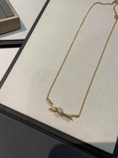 [Aura Jewels]T House Diamond-Studded Knot Necklace