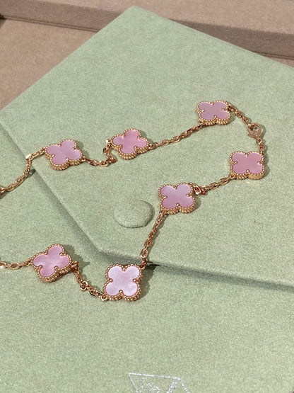 [Aura Jewels] Pink Necklace with Ten Clover Designs