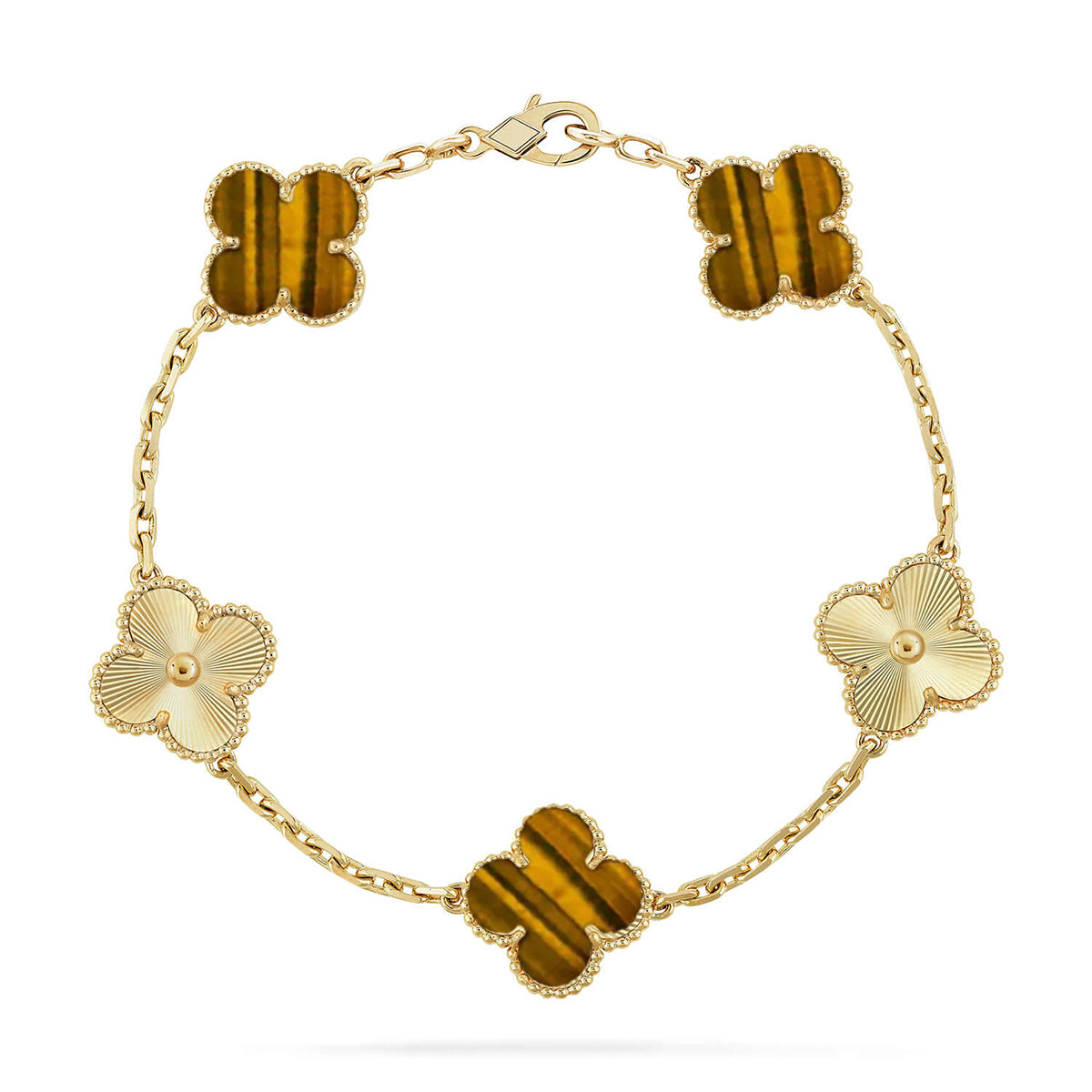 [Aura Jewels]New  CLOVER 5 MOTIFS TIGER EYE BRACELET COLLECTION
