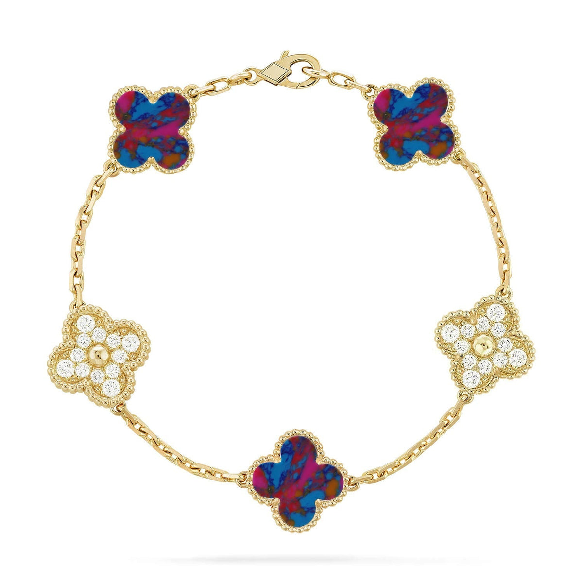 [Aura Jewels]New CLOVER 5 MOTIF COLOR GEMSTONES BRACELET COLLECTION