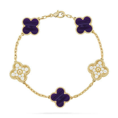 [Aura Jewels]New CLOVER 5 MOTIF PURPLE STRIPES BRACELET COLLECTION