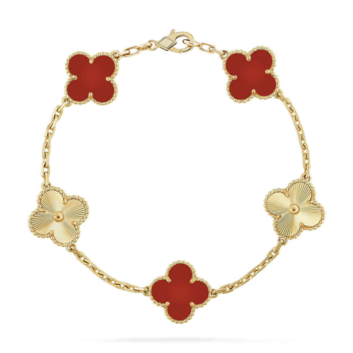 [Aura Jewels]New  CLOVER 5 MOTIF RED CORNELIAN BRACELET COLLECTION