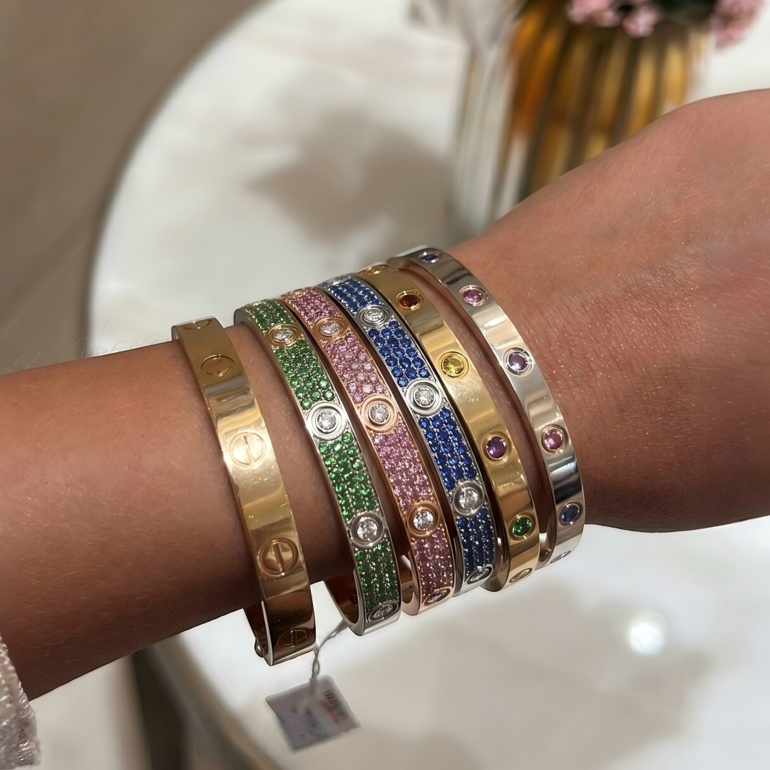 [Aura Jewels]2026 PAVE GEMSTONE LOVE BRACELET 6.1MM 10 DIAMONDS