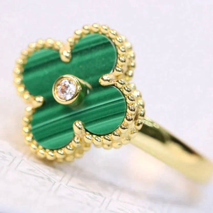 ¡®Aura Jewels¡¯CLOVER MALACHITE RING GOLD DIAMOND