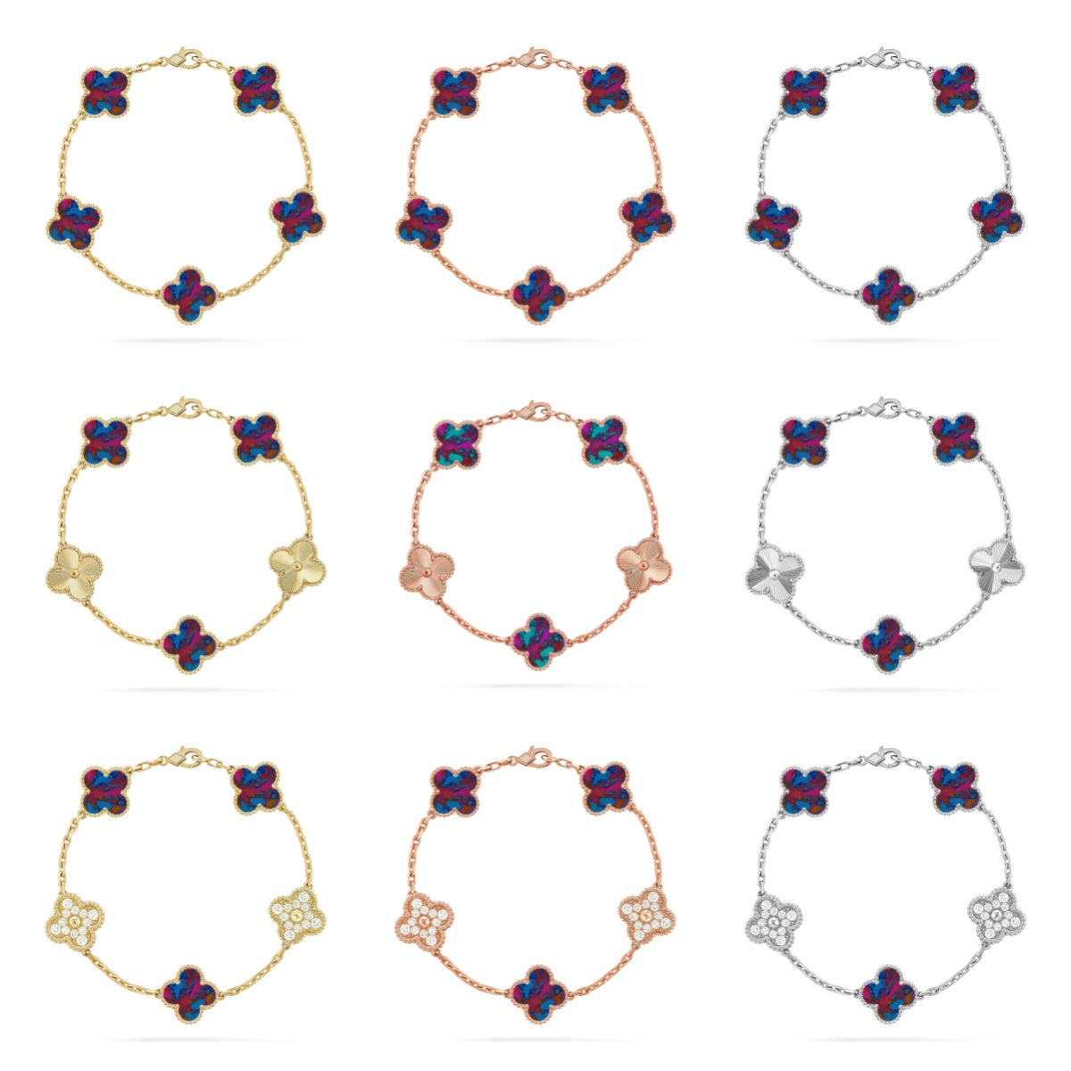 [Aura Jewels]New CLOVER 5 MOTIF COLOR GEMSTONES BRACELET COLLECTION