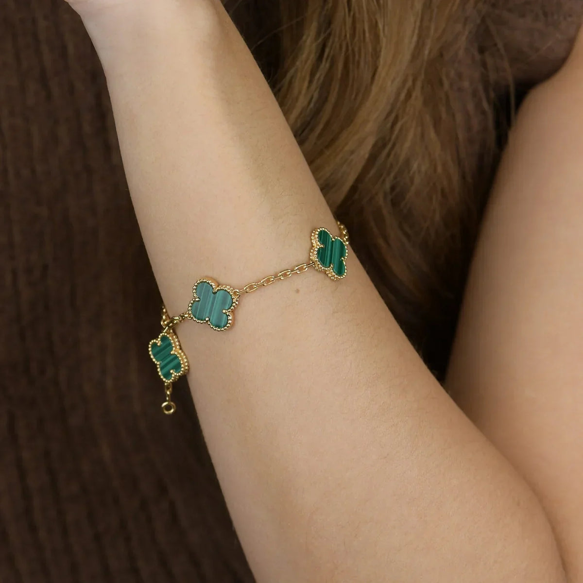 [Aura Jewels]New  CLOVER 5 MOTIF MALACHITE BRACELET COLLECTION