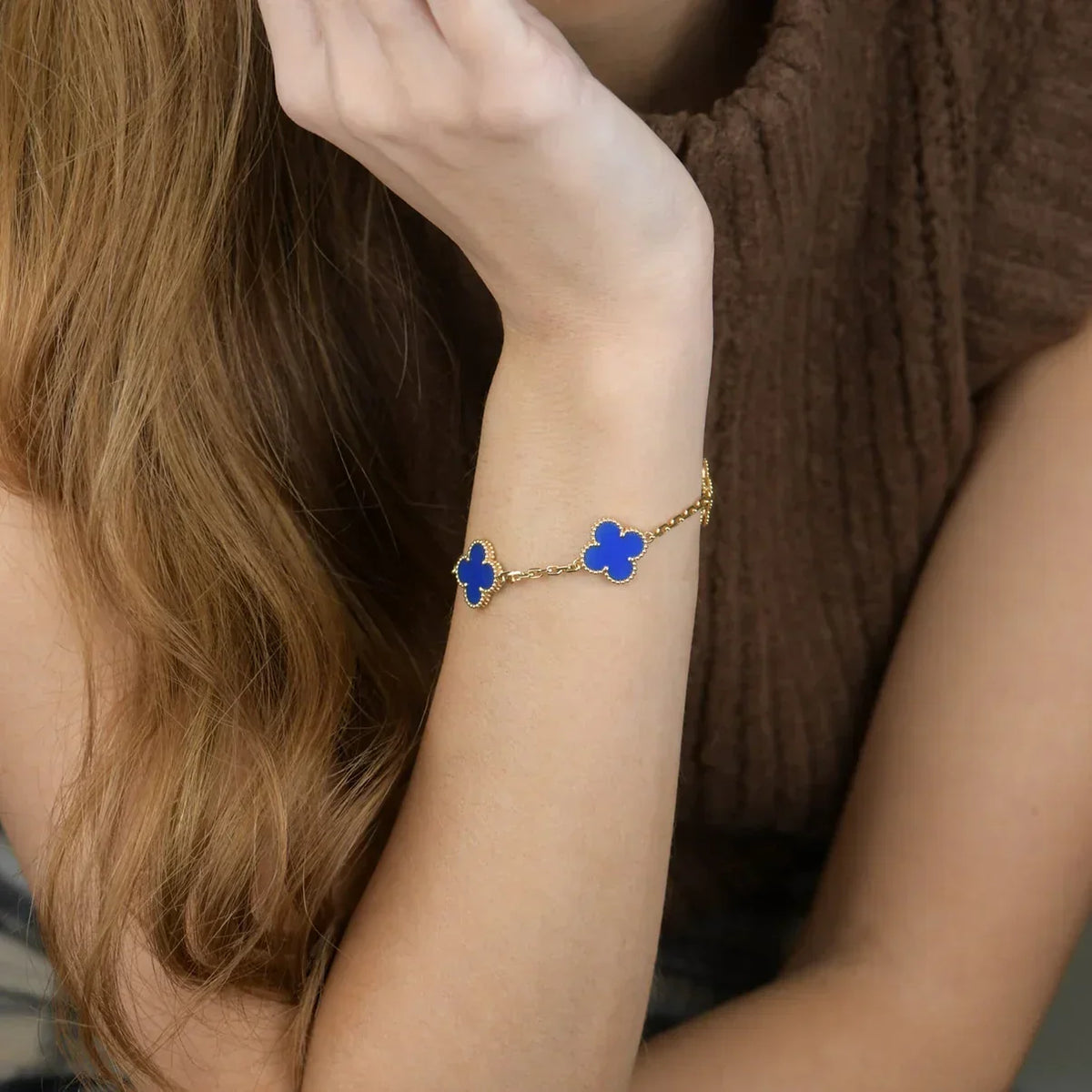 [Aura Jewels]New CLOVER 5 MOTIF BLUE AGATE BRACELET COLLECTION