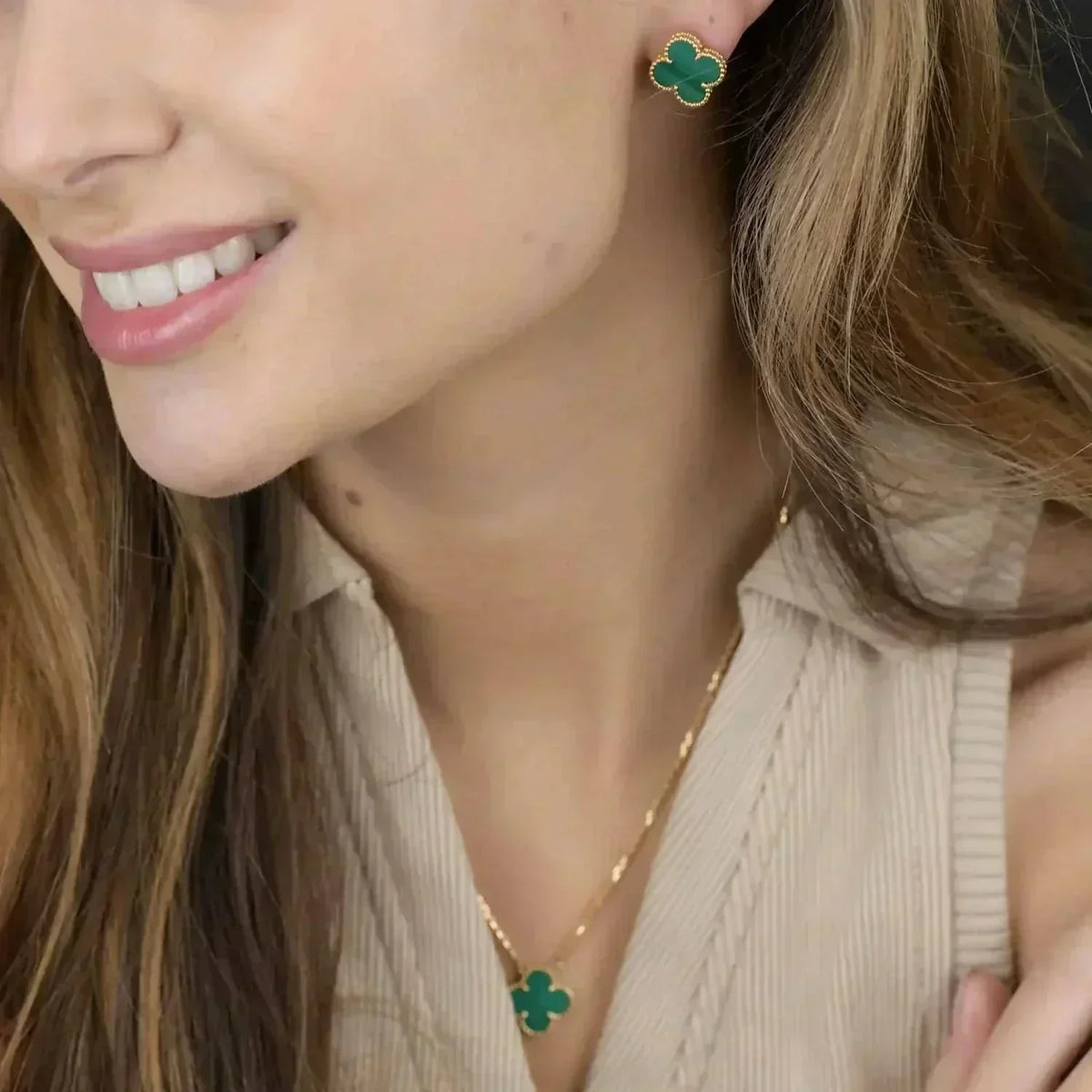 ¡®Aura Jewels¡¯CLOVER MINI 9.5MM MALACHITE  EARRINGS