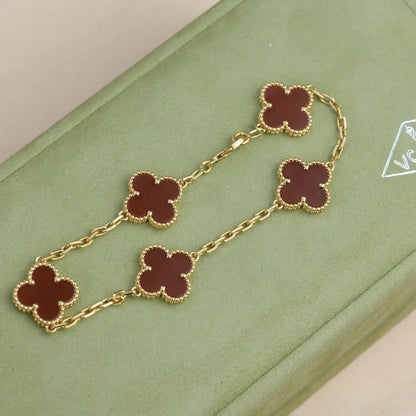 [Aura Jewels]New  CLOVER 5 MOTIF RED CORNELIAN BRACELET COLLECTION