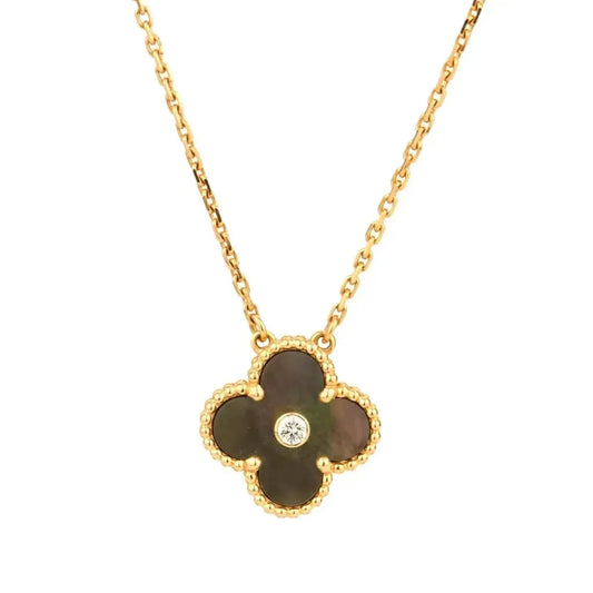 ¡®Aura Jewels¡¯CLOVER 15MM DIAMOND AND MOTHER-OF-GREY NECKLACE