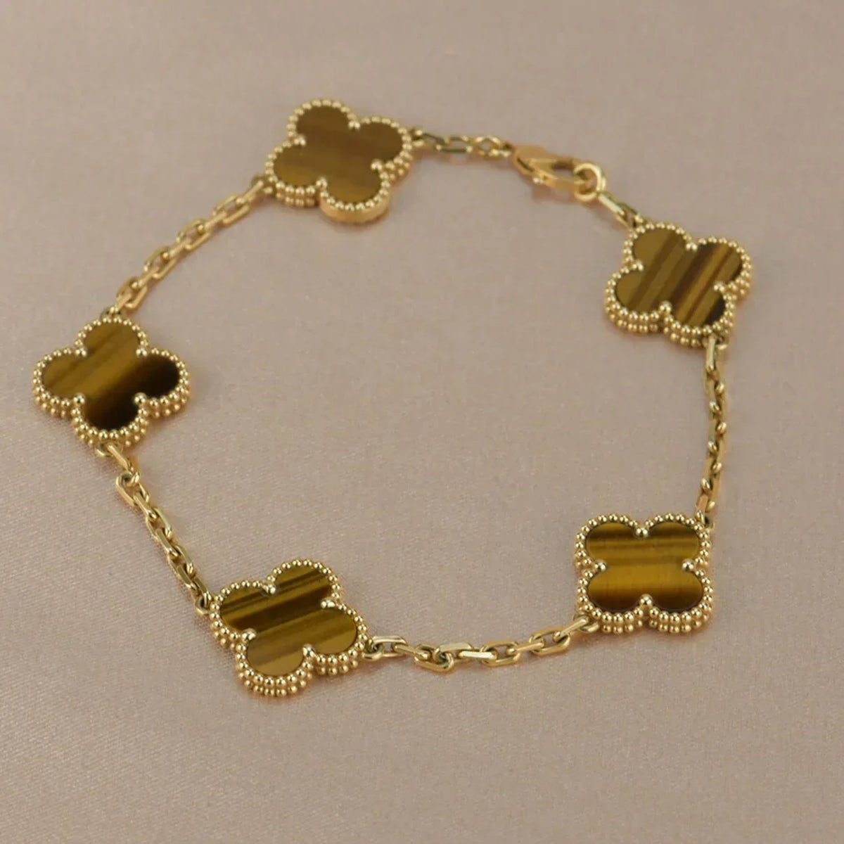 [Aura Jewels]New  CLOVER 5 MOTIFS TIGER EYE BRACELET COLLECTION