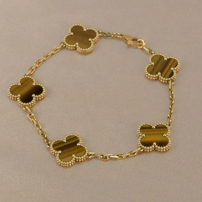 [Aura Jewels]New  CLOVER 5 MOTIFS TIGER EYE BRACELET COLLECTION